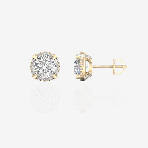 Round Cut Moissanite Diamond Halo Stud Sterling Silver Earrings set