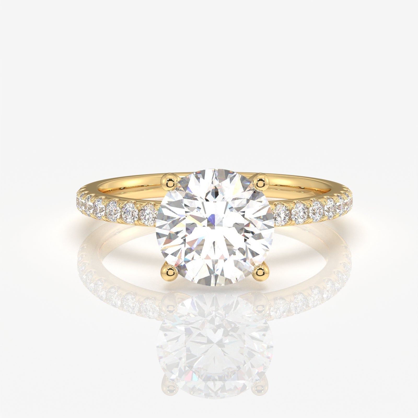 Round Cut Moissanite Diamond Pave 14k Gold Ring