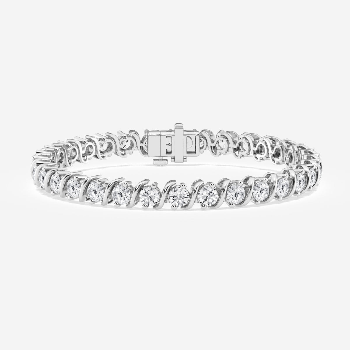 Round Cut Moissanite Diamond "S" Tennis Sterling Silver Bracelet