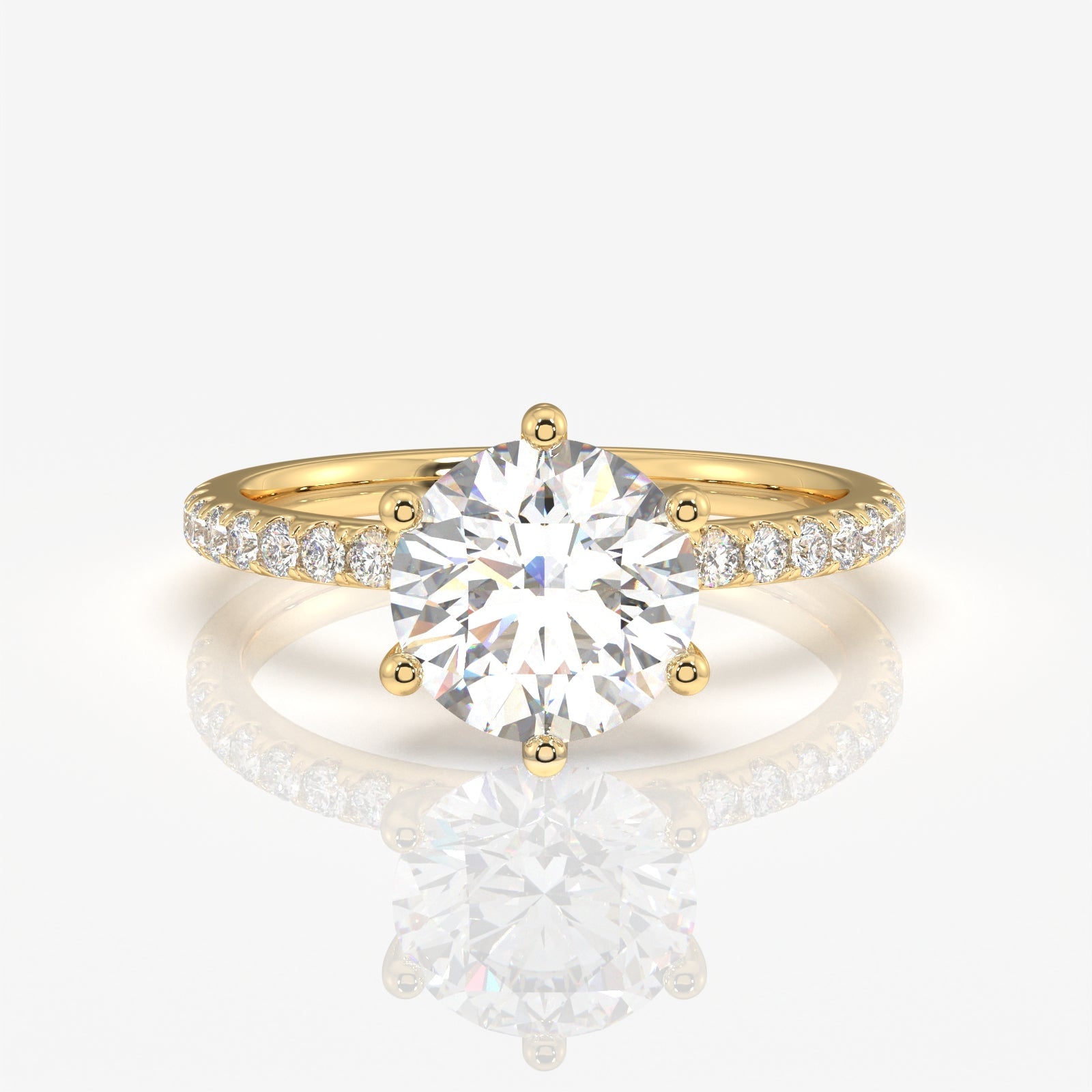 Round Cut Moissanite Diamond Six Prong Pave 14k Gold Ring