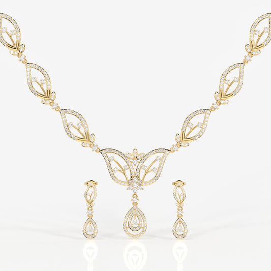 Round Cut Moissanite Diamond Sterling Silver Necklace & Earrings