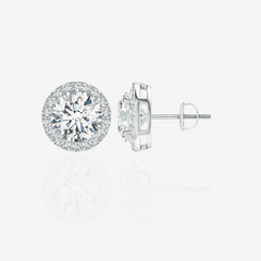 Round Cut Moissanite Diamond Halo Sterling Silver Earrings