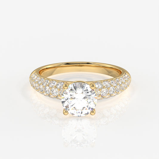 Round Cut Moissanite Diamond Three lane Pave Sterling Silver Ring