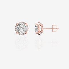 Round Cut Moissanite Diamonds Halo Stud Sterling Silver Earrings