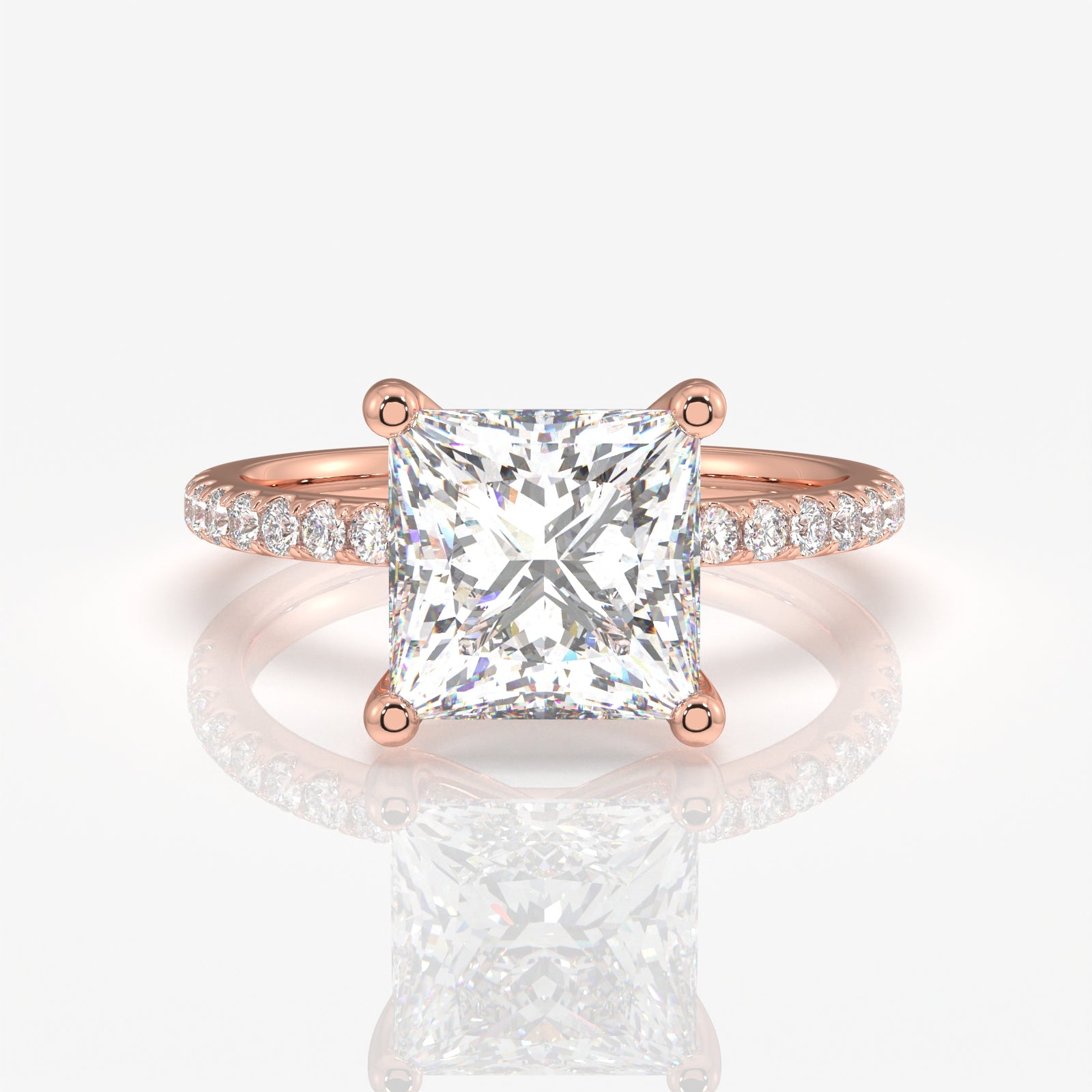 Shop Caratbazaar Princess Cut Moissanite Diamond Pave 14k Gold Ring