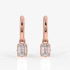Shop Emerald Cut Moissanite Diamond Dangle 14K Gold Earrings