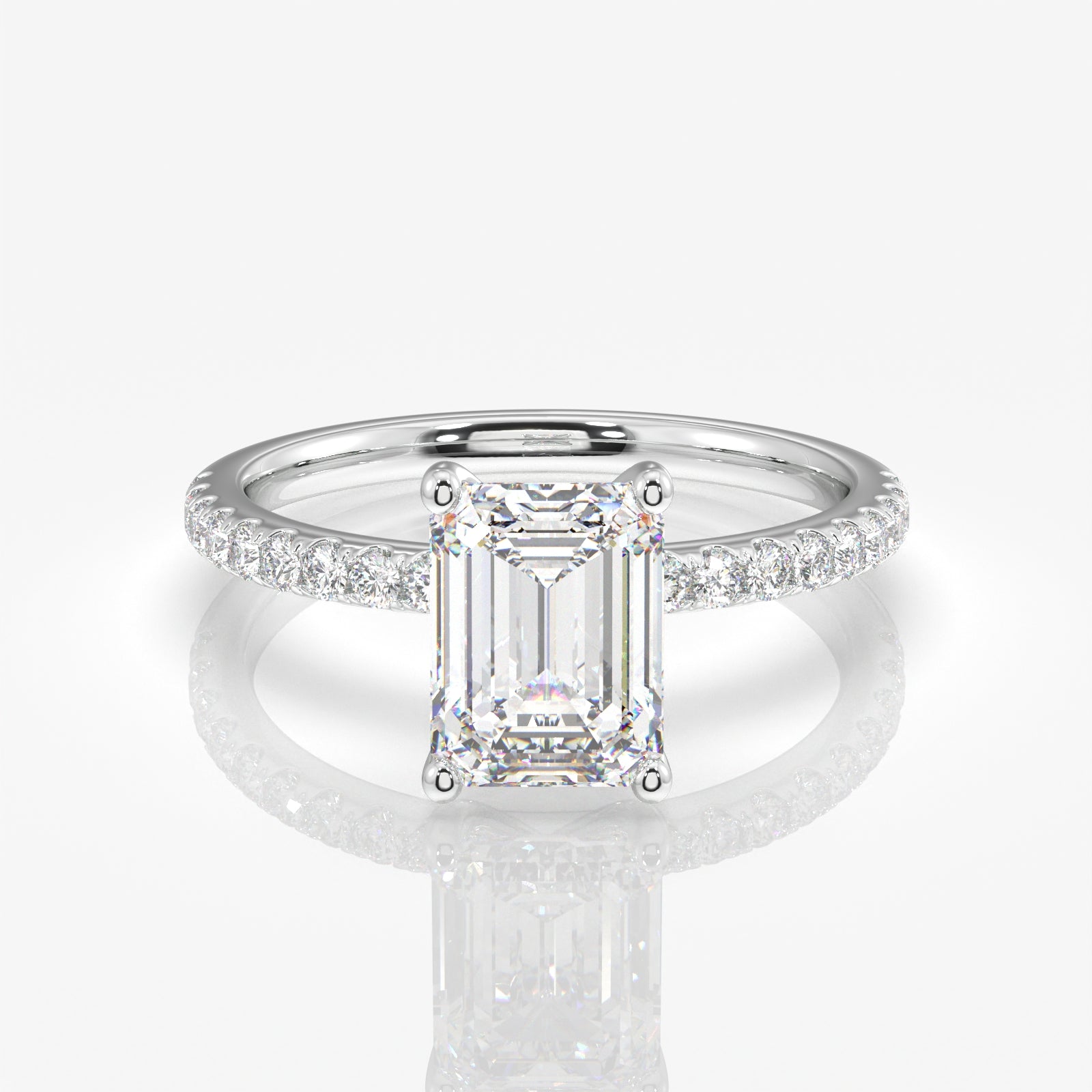 Emerald Cut Moissanite Diamond Pave Ring