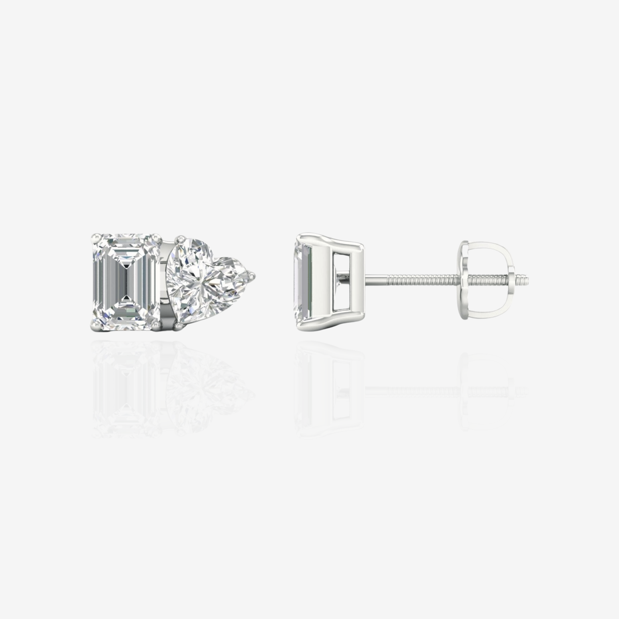 Shop Emerald and Heart Cut Moissanite Diamond Stud Sterling Silver Earrings