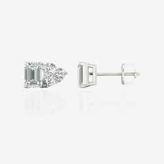 Shop Emerald and Heart Cut Moissanite Diamond Stud Sterling Silver Earrings