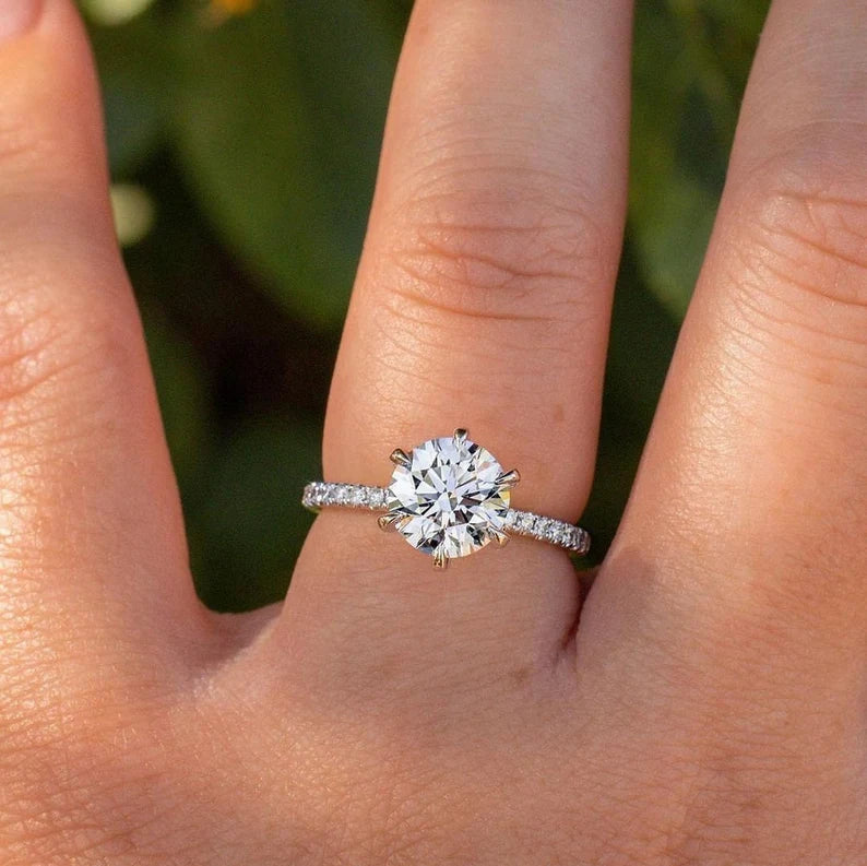 Shop Round Cut Moissanite Diamond Engagement Sterling Silver Ring