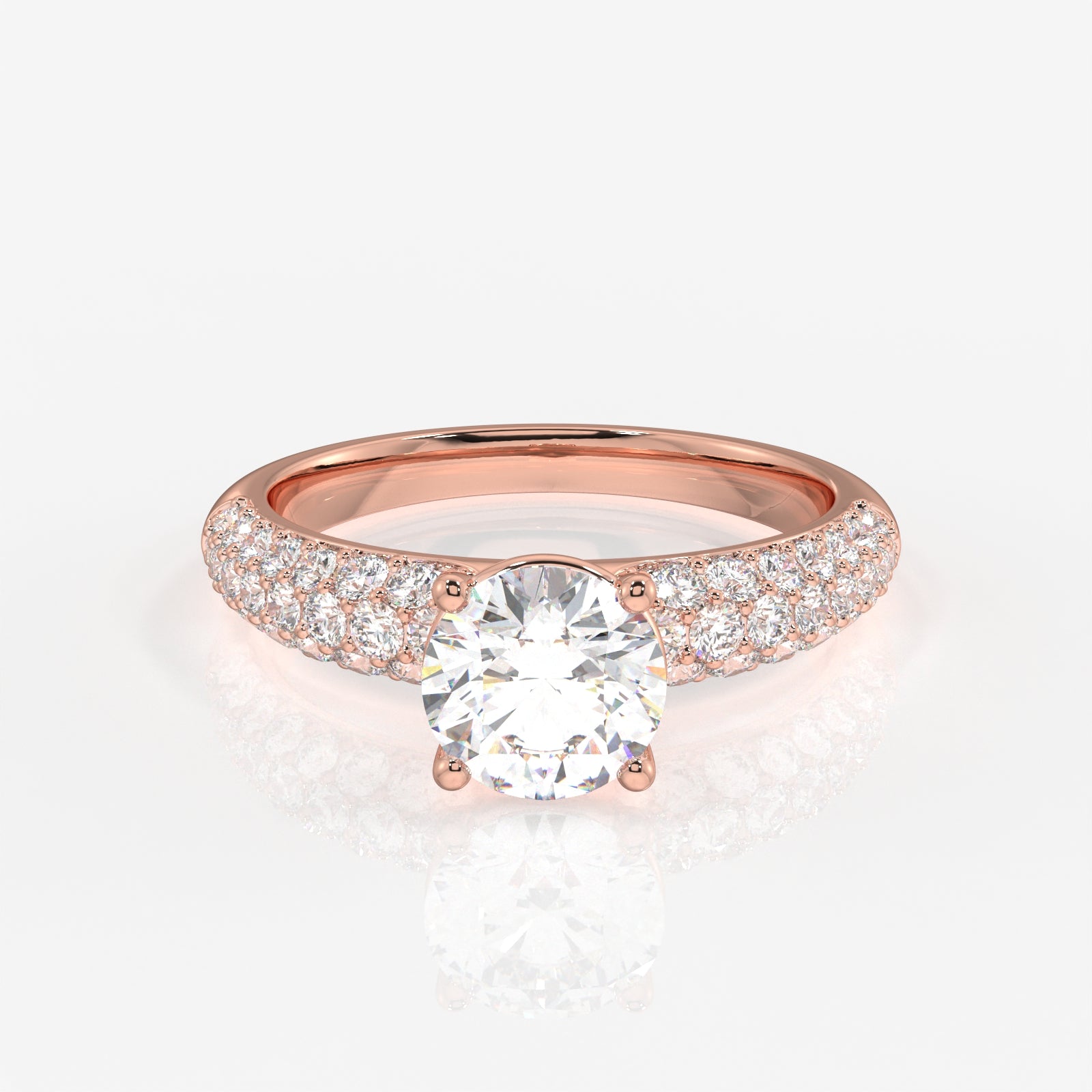 Shop Round Cut Moissanite Diamond Three lane Pave Sterling Silver Ring