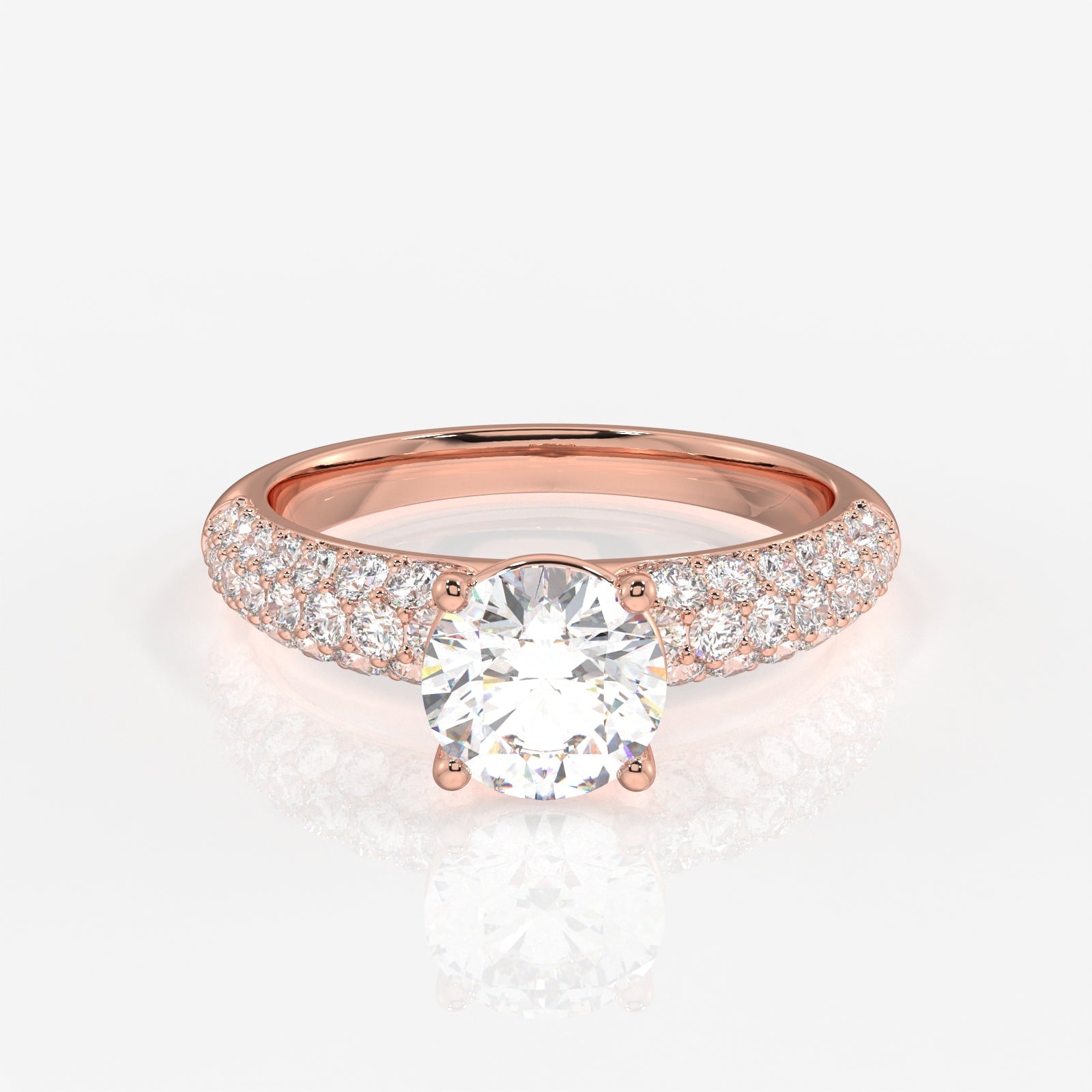 Shop Round Cut Moissanite Diamond Three lane Pave Sterling Silver Ring