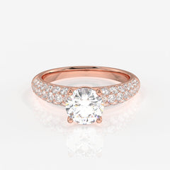 Shop Round Cut Moissanite Diamond Three lane Pave Sterling Silver Ring