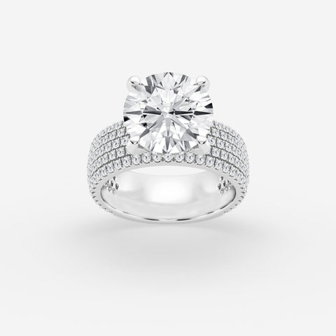 Round Cut Moissanite Diamond Hidden Halo Engagement Sterling Silver Ring