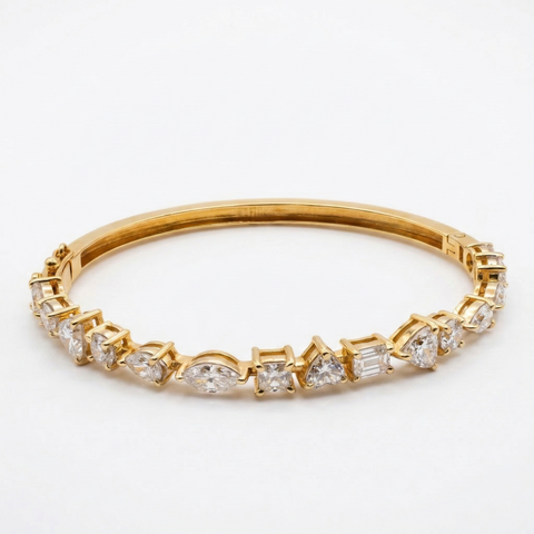 Multi shape Moissanite Diamond Fashion One Lane 14k Gold Bracelet