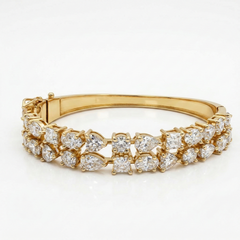 Multi shape Moissanite Diamond Double Lane 14k Bracelet