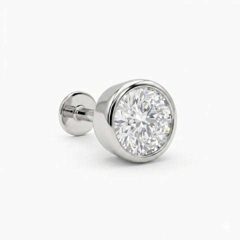 Bezel Setting Round Cut Lab Grown Diamond 14k Gold Single Ear Stud