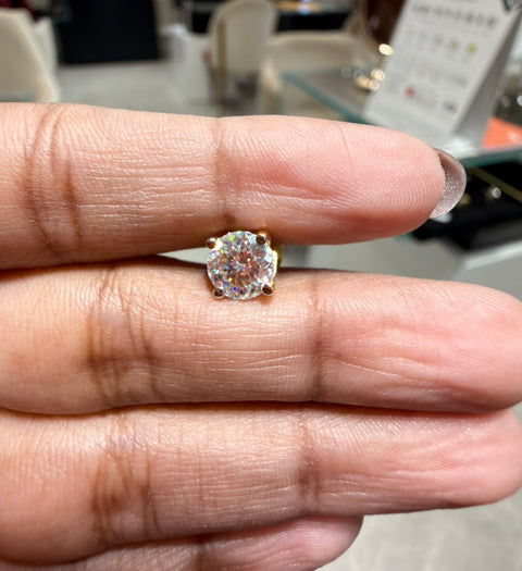 Portuguese Cut Moissanite Diamond Sterling Silver Single Stud