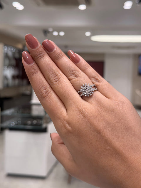 Dome Pavé Round Cut Moissanite Diamond Engagement 9K Gold Ring