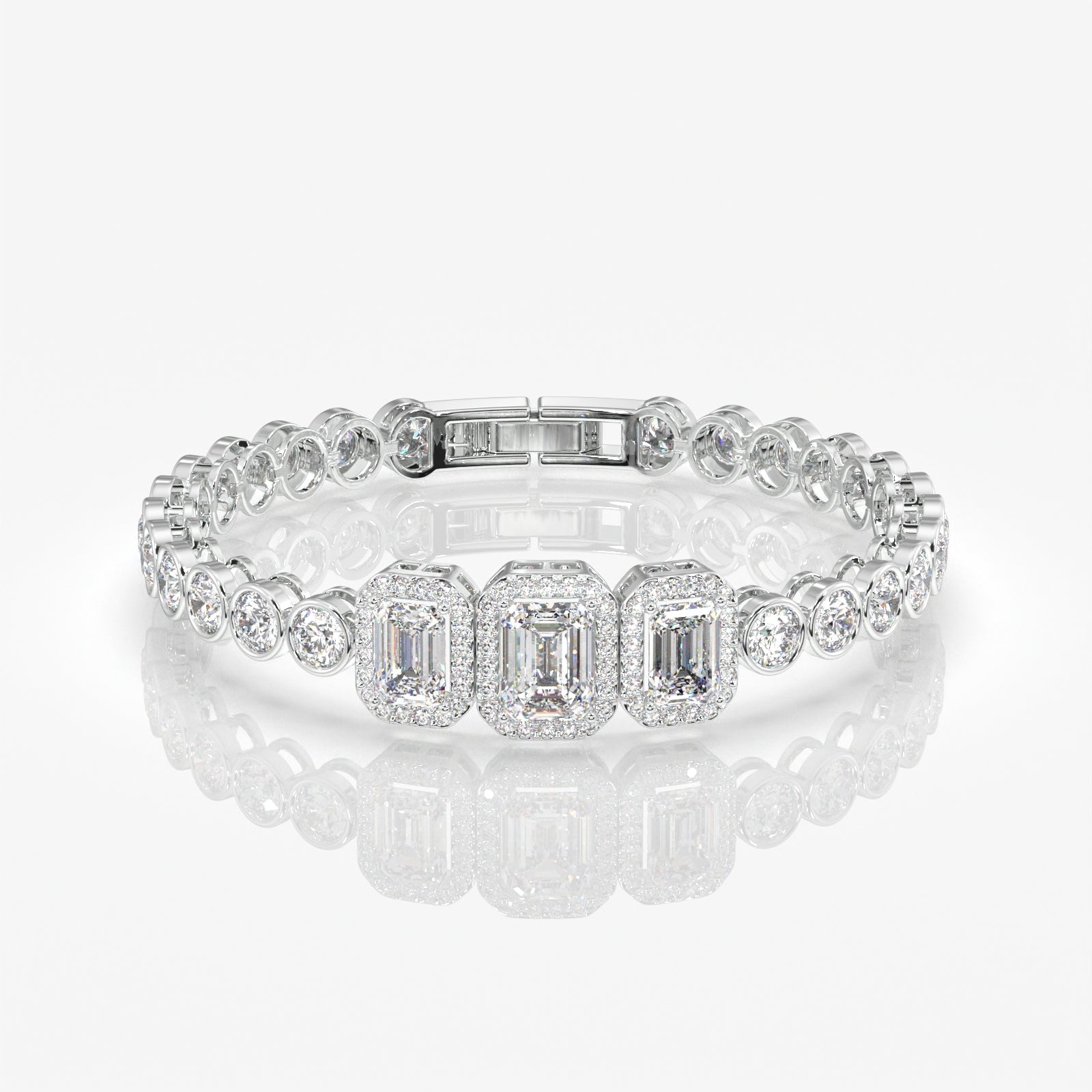 Women's Emerald Cut Moissanite Diamond Silver Bracelet