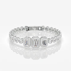 Women's Emerald Cut Moissanite Diamond Silver Bracelet