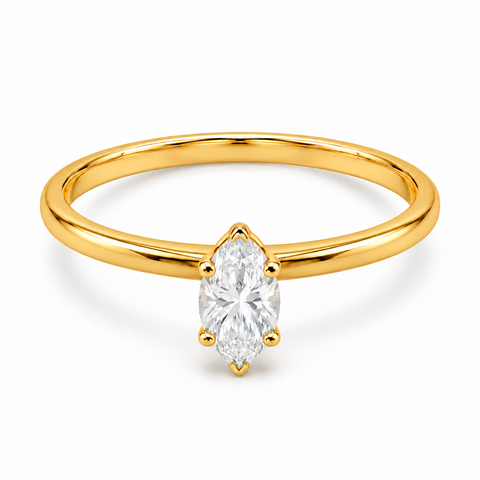 Lavinia Aura Marquise Cut Lab Grown Diamond 14K Gold Ring — bright white diamond studio render