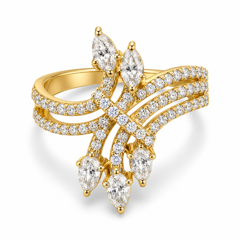 Elysia Muse Floral Cluster Marquise Cut Lab Grown Diamond 14K Gold Ring — studio render