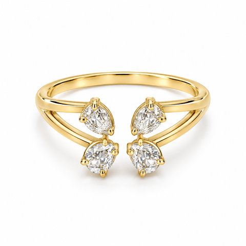 Four Petal Pear Cut Lab Grown Diamond 14K Gold Ring — studio render