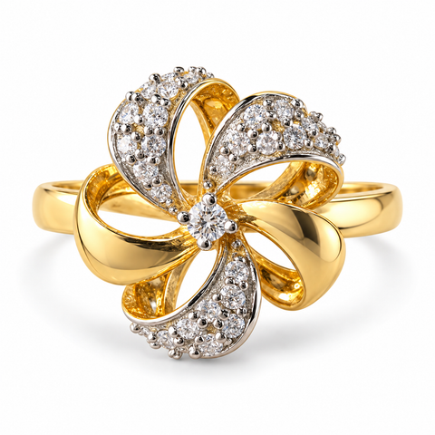 Floral Swirl Round Cut Lab Grown Diamond 14K Gold Ring — studio render