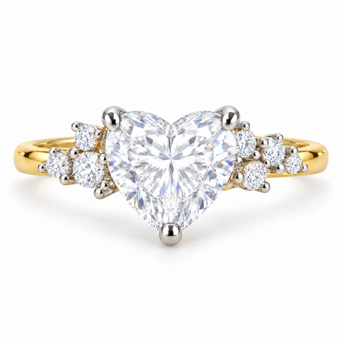 Liora Vela Pavé Halo Heart Cut Lab Grown Diamond 14K Gold Ring — bright white diamond studio render