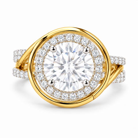 Eliana Muse Spiral Halo Round Cut Lab Grown Diamond 14K Gold Ring — bright white diamond studio render