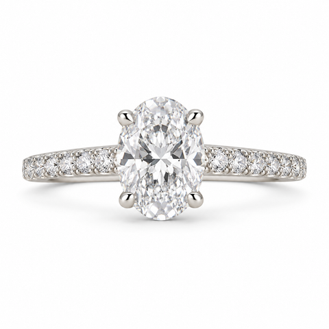 Astra Vale Oval Lab Grown Diamond Pave 14K Gold Ring studio image on white background