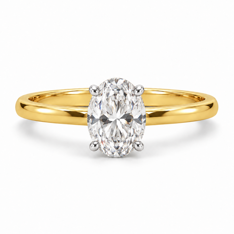 Amara Vale Oval Cut Lab Grown Diamond Solitaire 14K Gold Ring studio image on white background