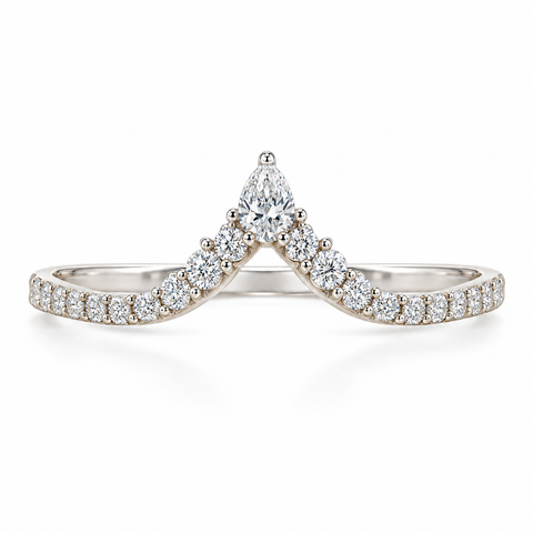 Liora Serene Round and Pear Cut Lab Grown Diamond 14K Gold band Ring — studio render