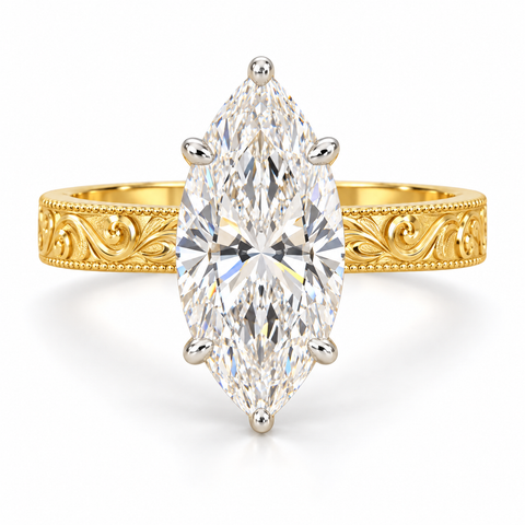 Dahlia Elan Marquise Cut Lab Grown Diamond Hidden Halo 14K Gold Ring — studio render