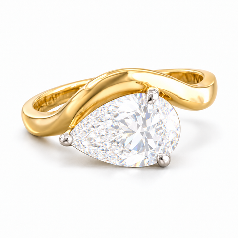 Elaria Aura Pear Cut East West Lab Grown Diamond Engagement 14K Gold Ring — bright white diamond studio render