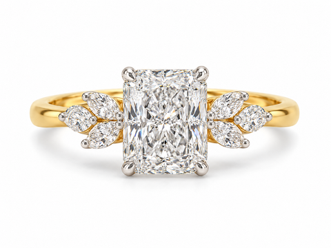 Elodie Sol Radiant Cut Lab Grown Diamond Engagement 14K Gold Ring — studio render