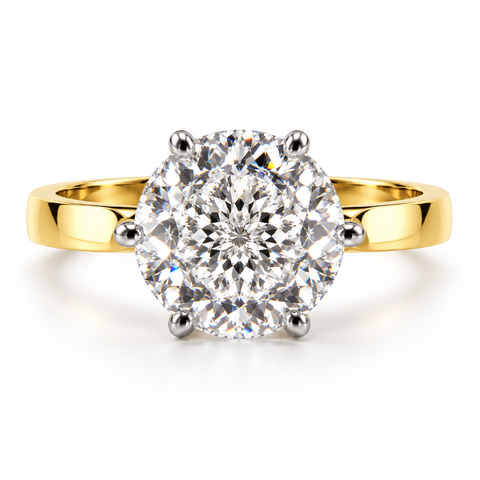 SR-1076 Portuguese cut lab grown diamond solitaire ring in 14K yellow gold, premium studio render