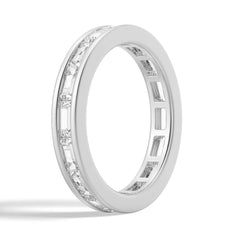 Channel Emerald Cut Moissanite Diamond Eternity Band Sterling Silver Ring