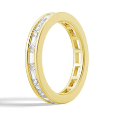 Channel Emerald Cut Moissanite Diamond Eternity Band Sterling Silver Ring