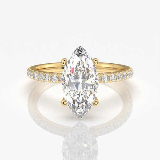 Marquise Cut Moissanite Diamond Pave 14k Gold Ring