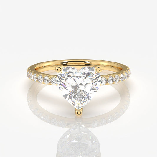 Heart Cut Moissanite Diamond Pave 14k Gold Ring