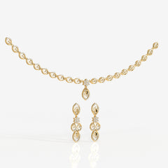 Round & Marquise Moissanite Diamond Wedding Sterling Silver Necklace