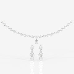 Round & Marquise Moissanite Diamond Wedding Sterling Silver Necklace