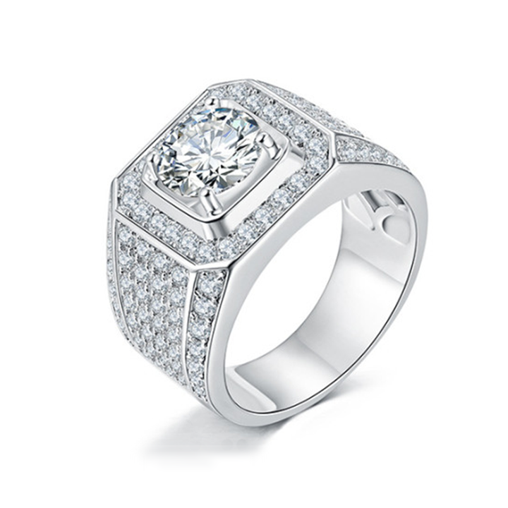 Silver ring with diamond mens sales