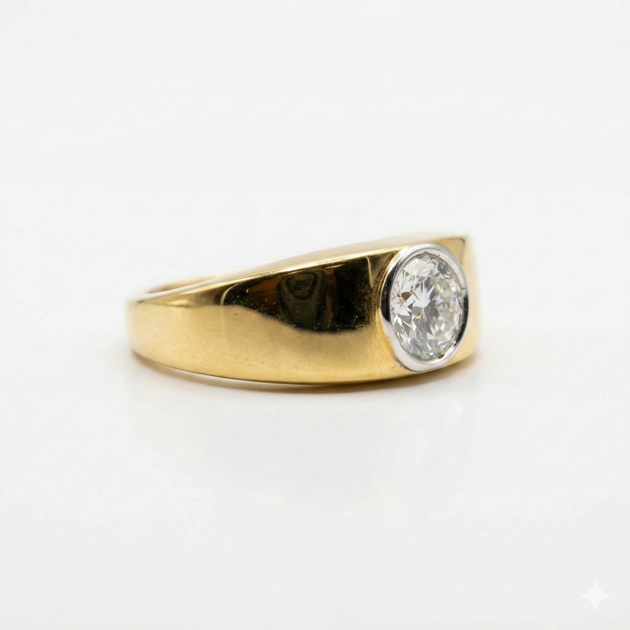 Round Cut Lab Grown Diamond Men's 14K Yellow Gold Ring