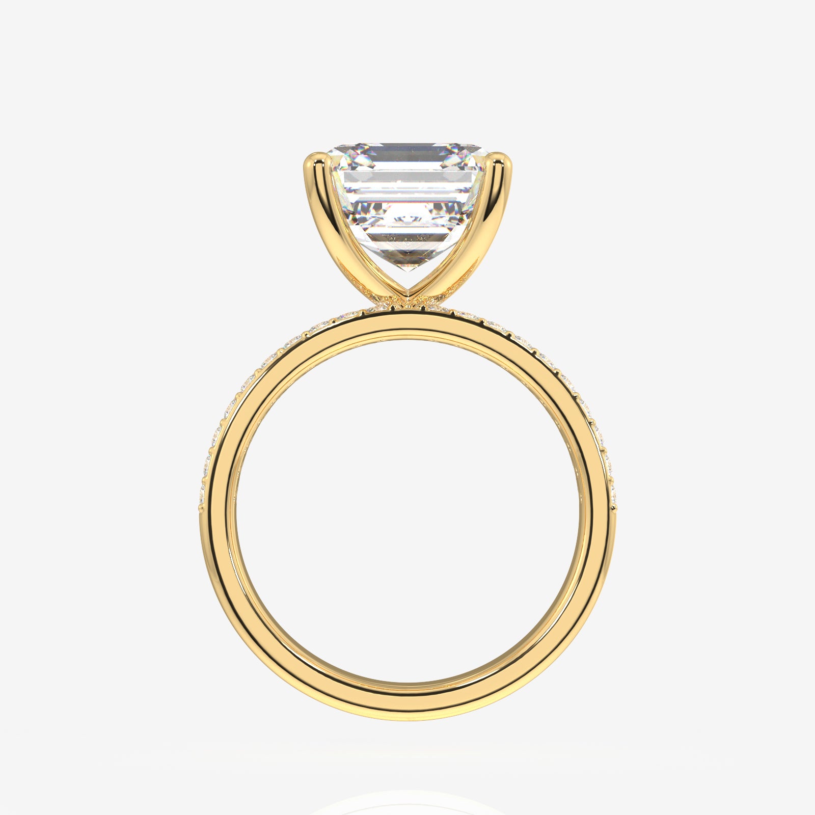 Asscher Cut Lab Grown Diamond Three Layer Pave 14K Gold Ring