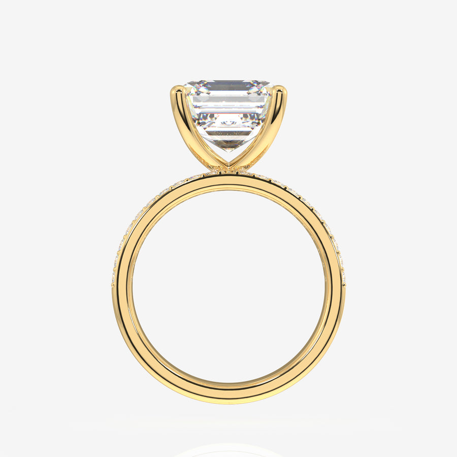 Asscher Cut Lab Grown Diamond Three Layer Pave 14K Gold Ring