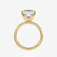 Asscher Cut Moissanite Diamond Three Layer Pave 14K Gold Ring