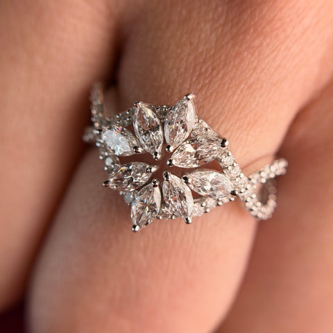Marquise & Round Cut Lab Grown Diamond 14K Gold Engagement Ring